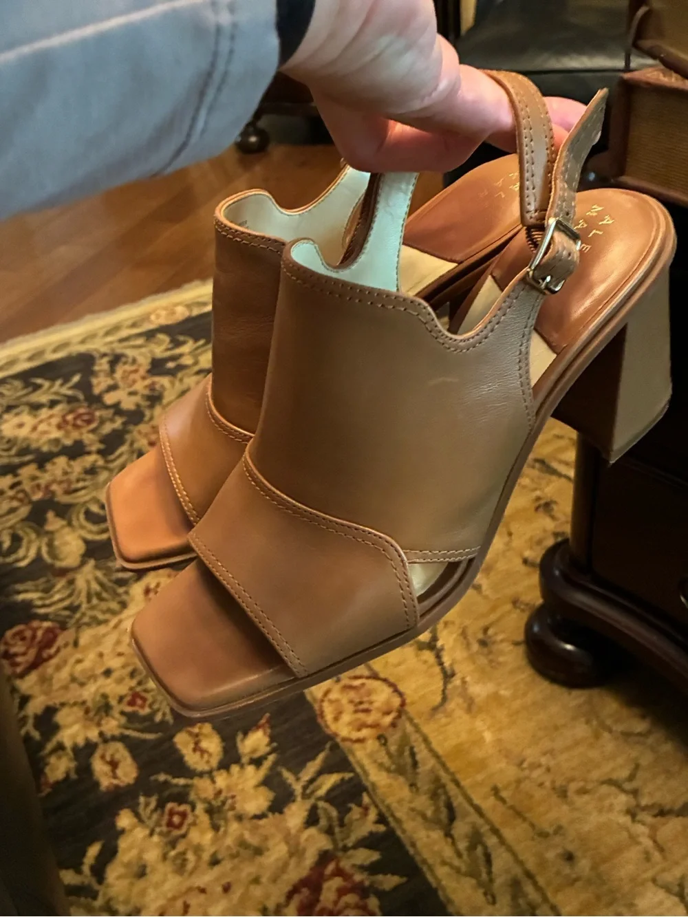 Alex Marie Beautiful Tan Leather Block Heel Slingbacks